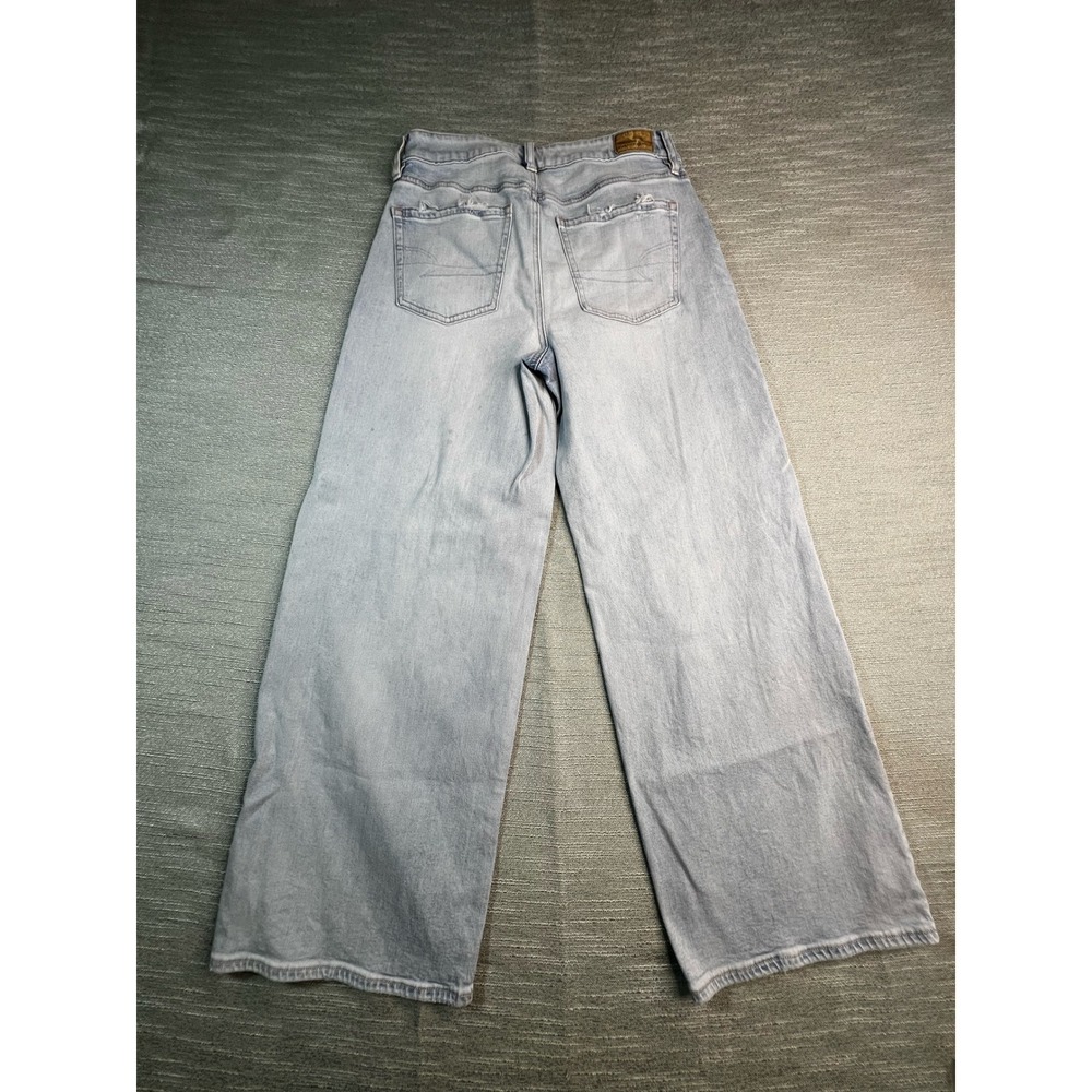 American Eagle Strigid Light Wash Distressed Wide Leg Jeans Women Size 27 - Picture 8 of 11